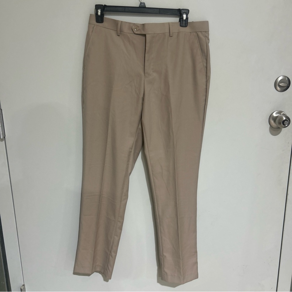 Retro Paris Men BEIGE Flat-Front Solid Suit Trousers Dress Pants Size 38X32" NWT